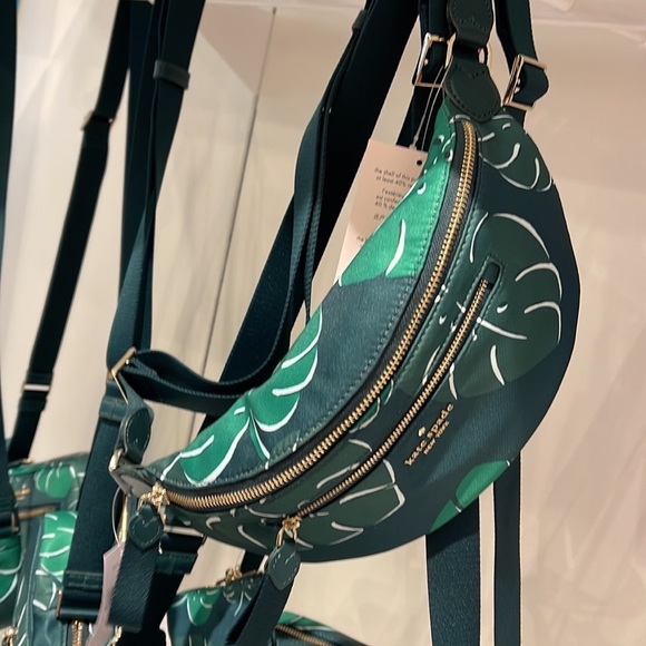 Kate Spade Chelsea Monstera Leaves Print Nylon Belt Bag Fanny Pack Green Multi - Picture 13 of 16